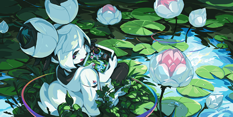 Kiki among the waterlilies